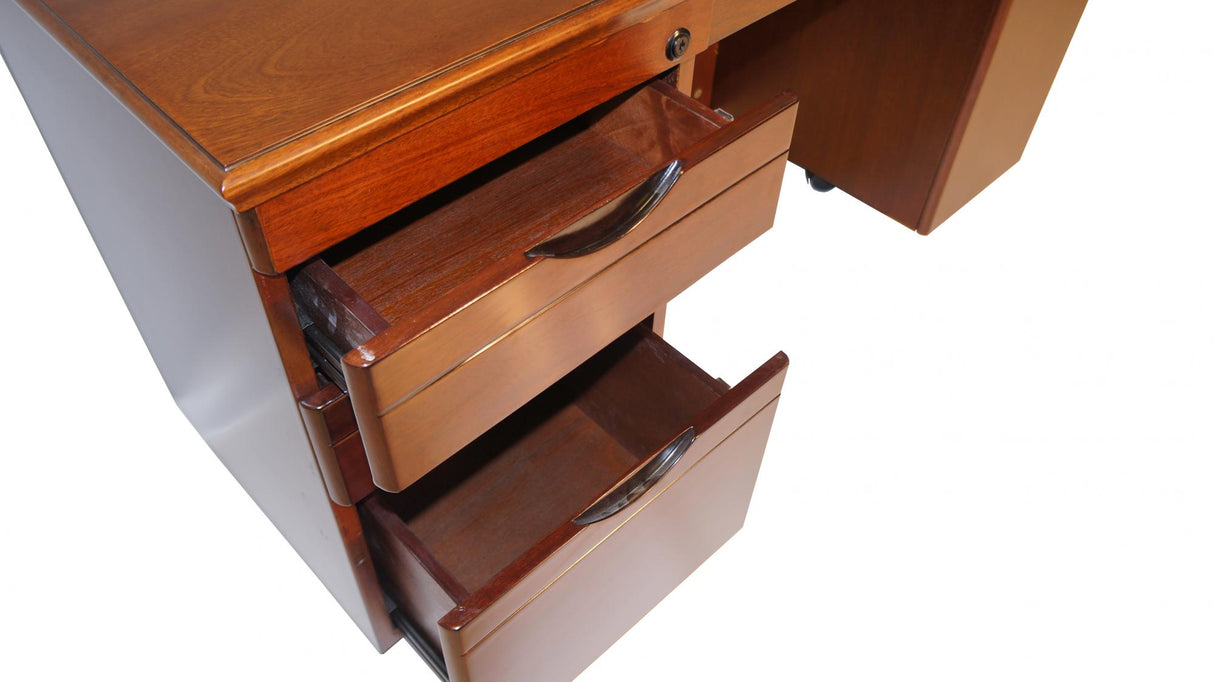 Stunning Black Ash Real Wood Veneer Executive Curved Office Desk With Pedestal & Return - 1600mm - L3F-U37162