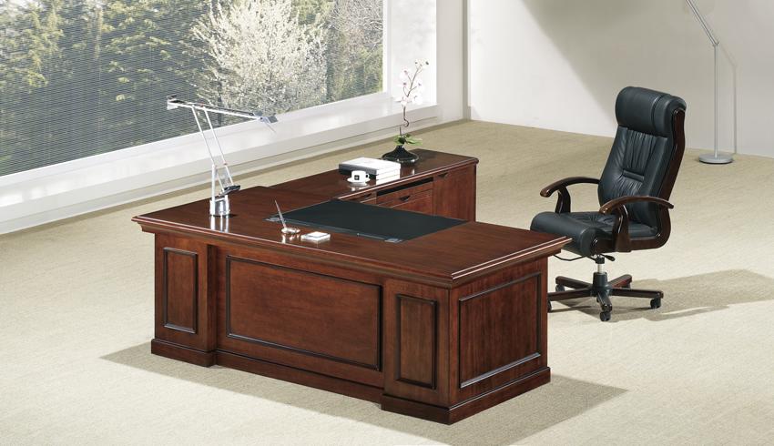 Real Walnut Veneer Executive Office Desk With Pedestal & Return - 2200mm - UG223