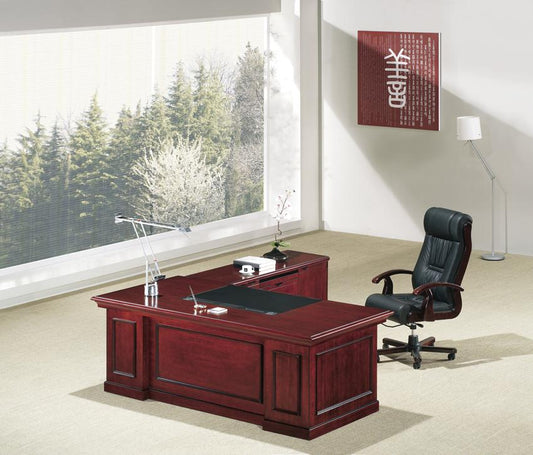Real Cherry Veneer Executive Office Desk With Pedestal & Return - 2200mm - UG223