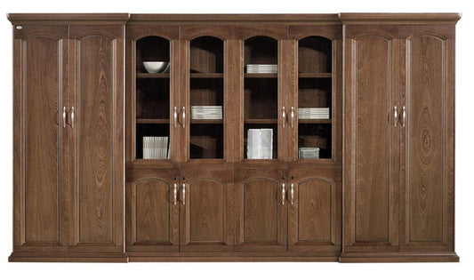 Large Executive Real Wood Veneer Office Storage Bookcase with Glass - 3800mm - KM1L08