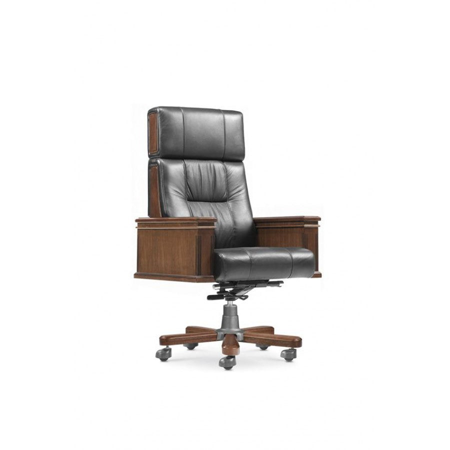 Black Genuine Leather Executive Office Chair with Walnut Arms - CHA-FD8A1