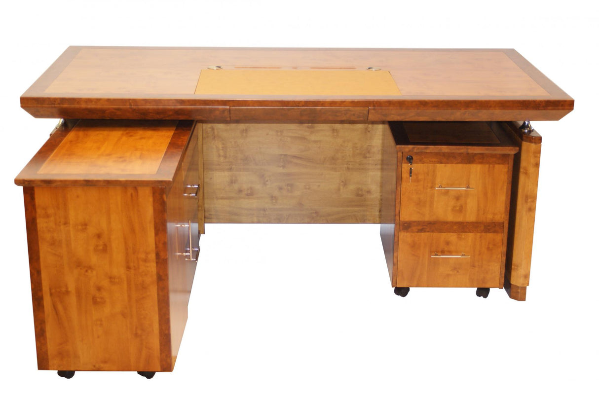 Executive Desk In Two Tone Yew Finish with Pedestal and Return - 1800mm or 2000mm - 1860