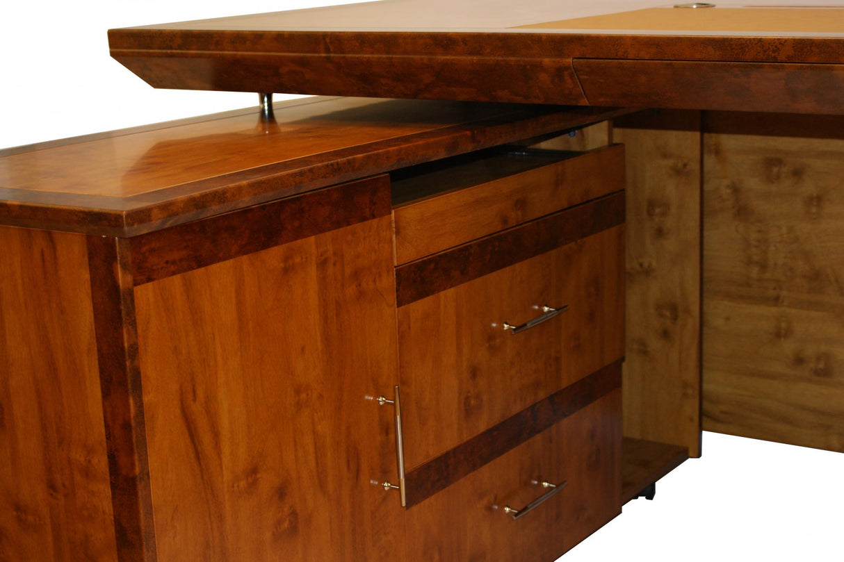 Executive Desk In Two Tone Yew Finish with Pedestal and Return - HSN-1860