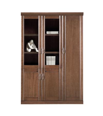 Real Wood Veneer Three Door Executive Bookcase with Glass - 1400mm - UM6503