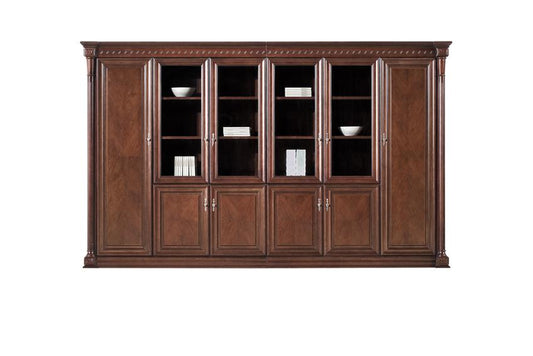 Large Real Wood Veneer Executive Office Storage Bookcase with Glass Doors - 3000mm - UM5E6