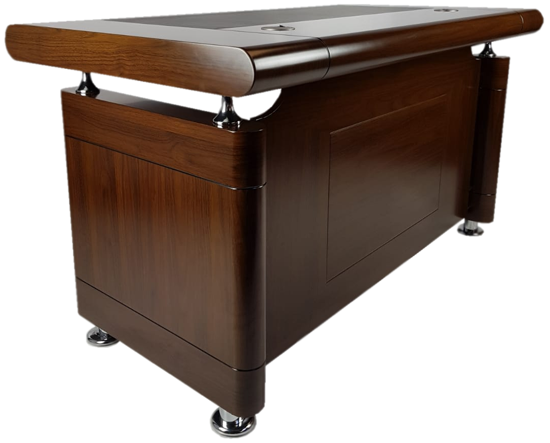Small Light Walnut Real Wood Veneer Executive Desk With Roll Top - 1400mm - 1861