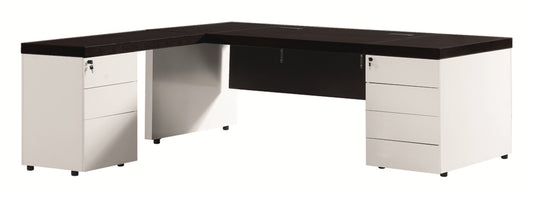 White High Gloss L Shape Executive Desk with Black Bonded Leather Top - 2000mm - T1361