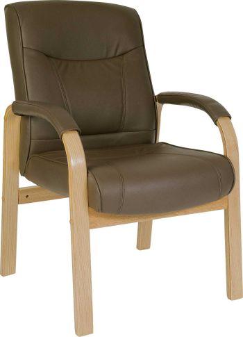 Brown Leather Visitor Chair with Wood Frame - RICHMOND-VISIT