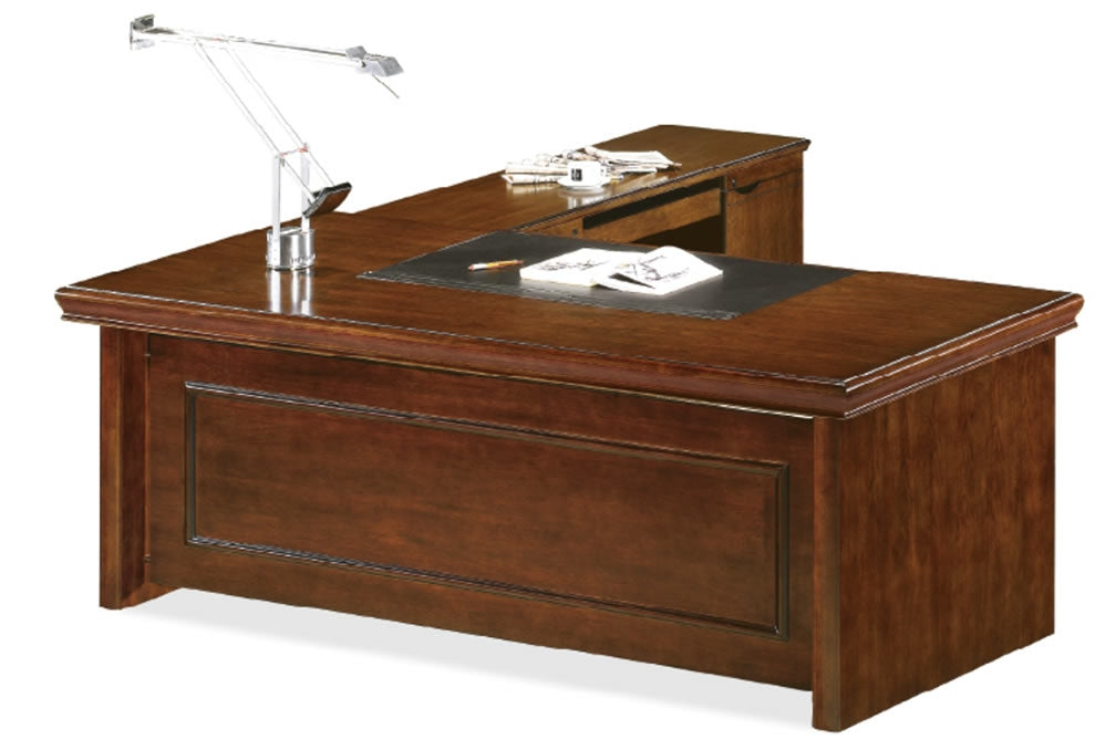 Real Wood Veneer Walnut Executive Office Desk with Pedestal and Return - GRA-U37181