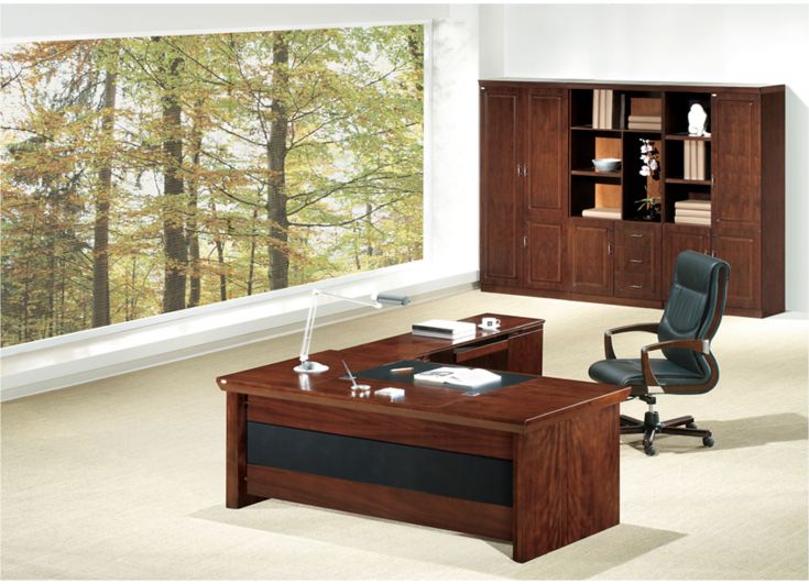 Real Walnut Veneer Executive Office Desk With Pedestal & Return - 2000mm - U57203