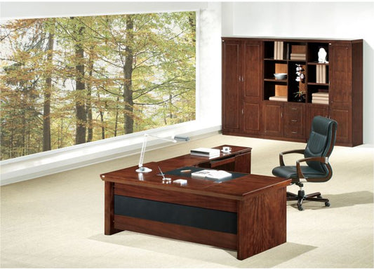 Real Walnut Veneer Executive Office Desk With Pedestal & Return - 2000mm - U57203