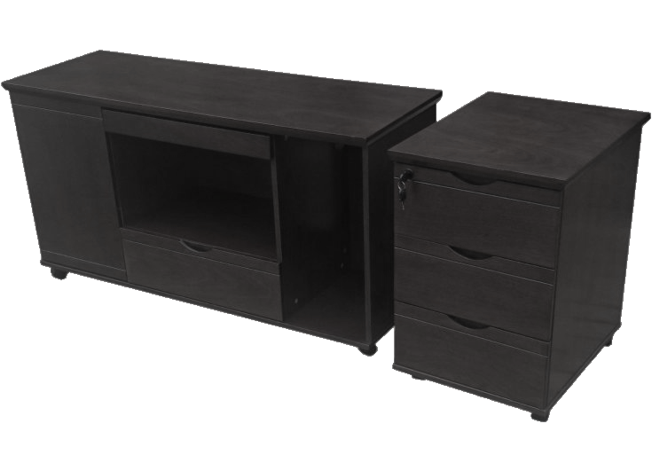 Stunning Black Ash Real Wood Veneer Executive Office Desk With Pedestal & Return - 1600mm - L3F-U57163