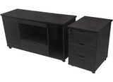 Stunning Black Ash Real Wood Veneer Executive Office Desk With Pedestal & Return - L3F-UG203-2000mm