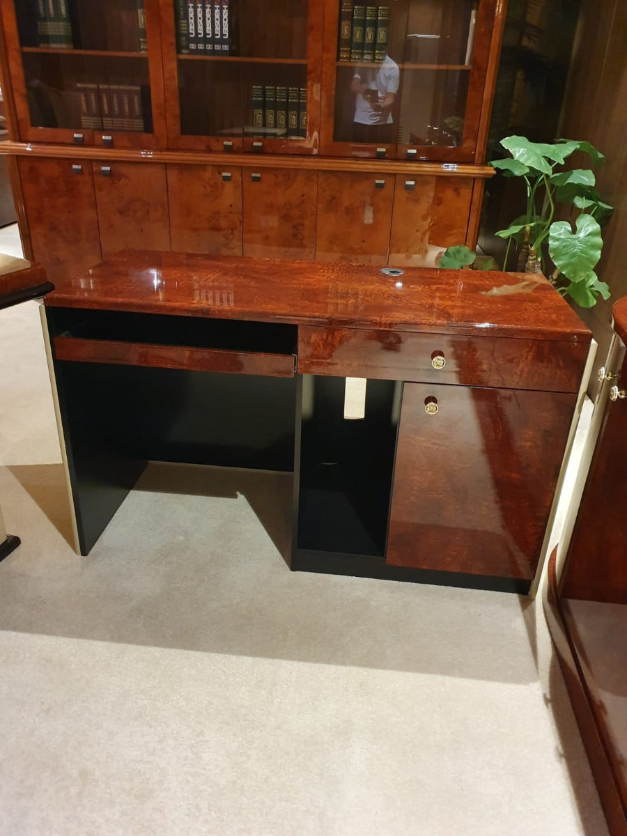 Luxury Executive Desk Gloss Walnut with Cream Leather - 2600mm - G8028