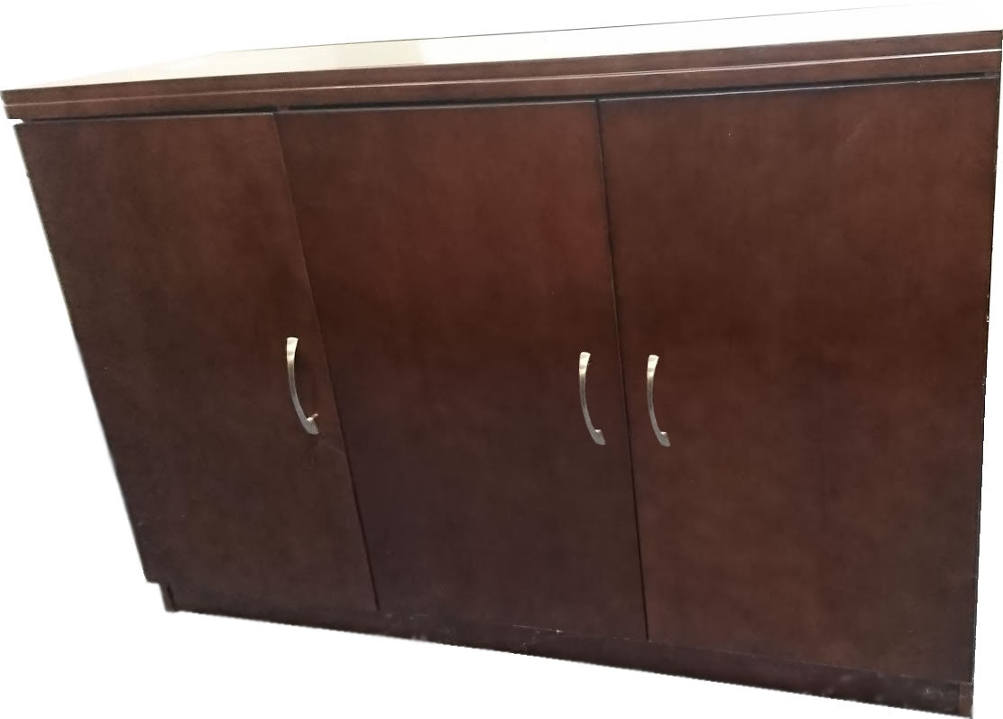 Walnut Real Wood Veneer Three Door Office Cupboard - JJ1127