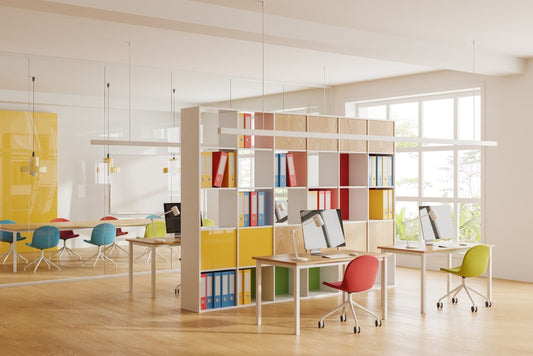 An office set up that is extremely colourful