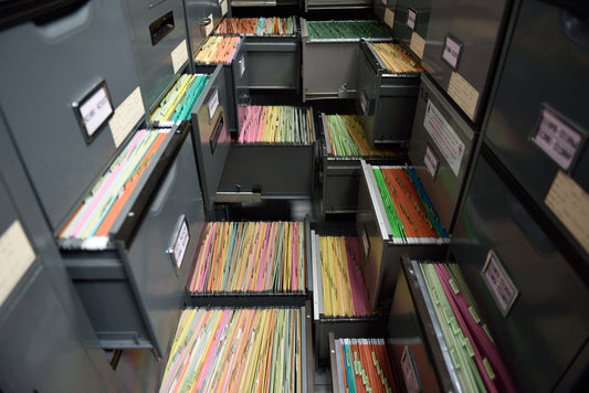 A multitude of different filing cabinets