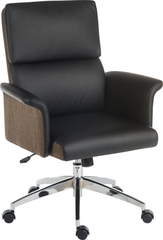 Mid Century Style Medium Back Leather Office Chair - Black or Cream Option - ELEGANCE UK