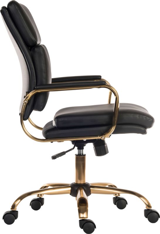 Vintage Style Leather Office Chair with Brass Arms - Black or White Option - VINTAGE