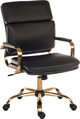 Vintage Style Leather Office Chair with Brass Arms - Black or White Option - VINTAGE