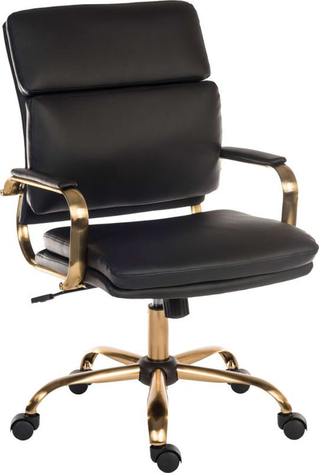 Vintage Style Leather Office Chair with Brass Arms - Black or White Option - VINTAGE