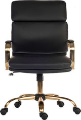 Vintage Style Leather Office Chair with Brass Arms - Black or White Option - VINTAGE