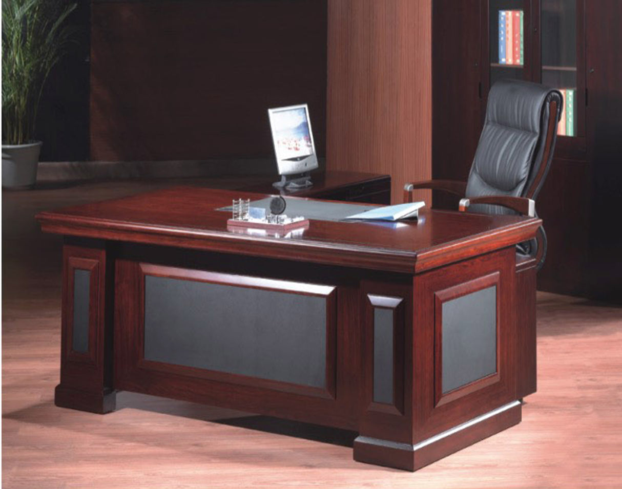 Mahogany Executive Desk With Leather Detailing - With Pedestal and Return - 1819