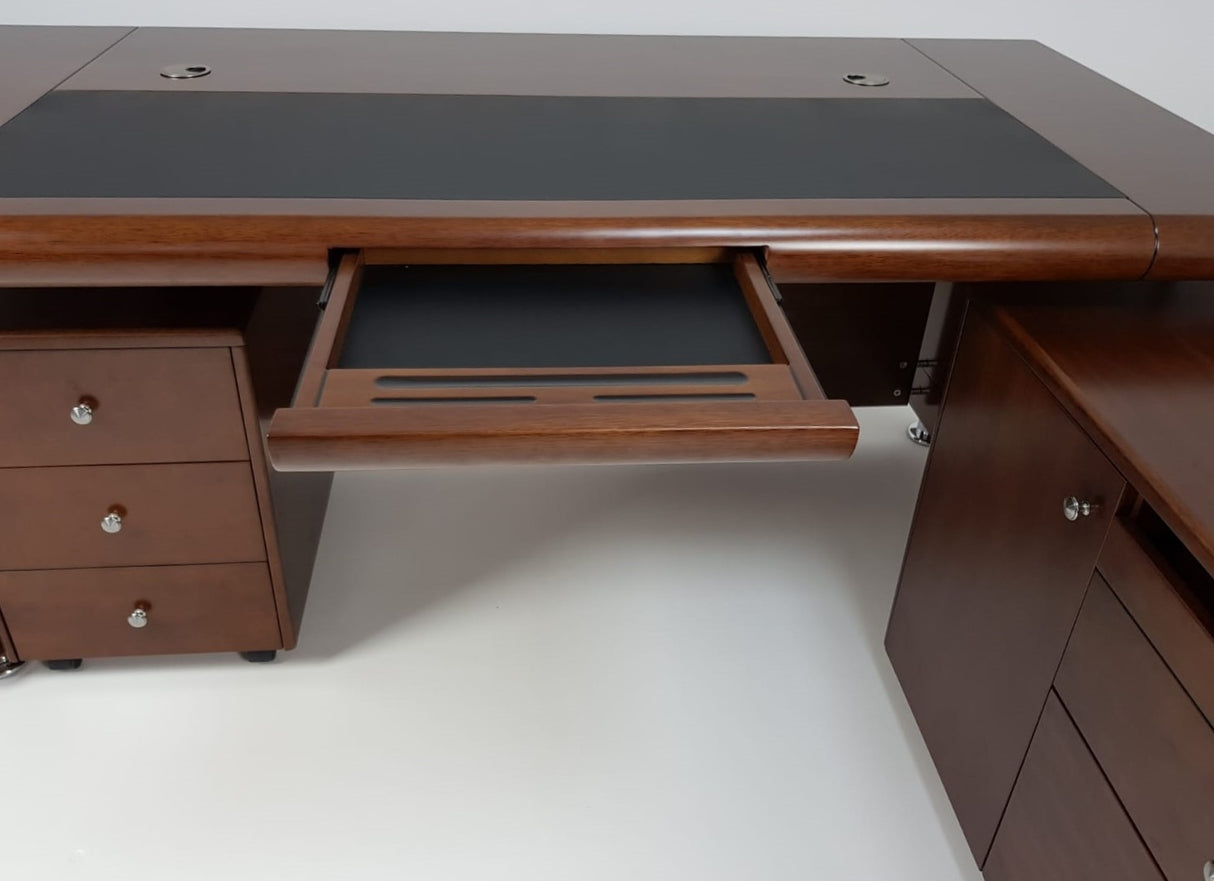 Light Walnut Real Wood Veneer Executive Desk With Roll Top - DES-1861