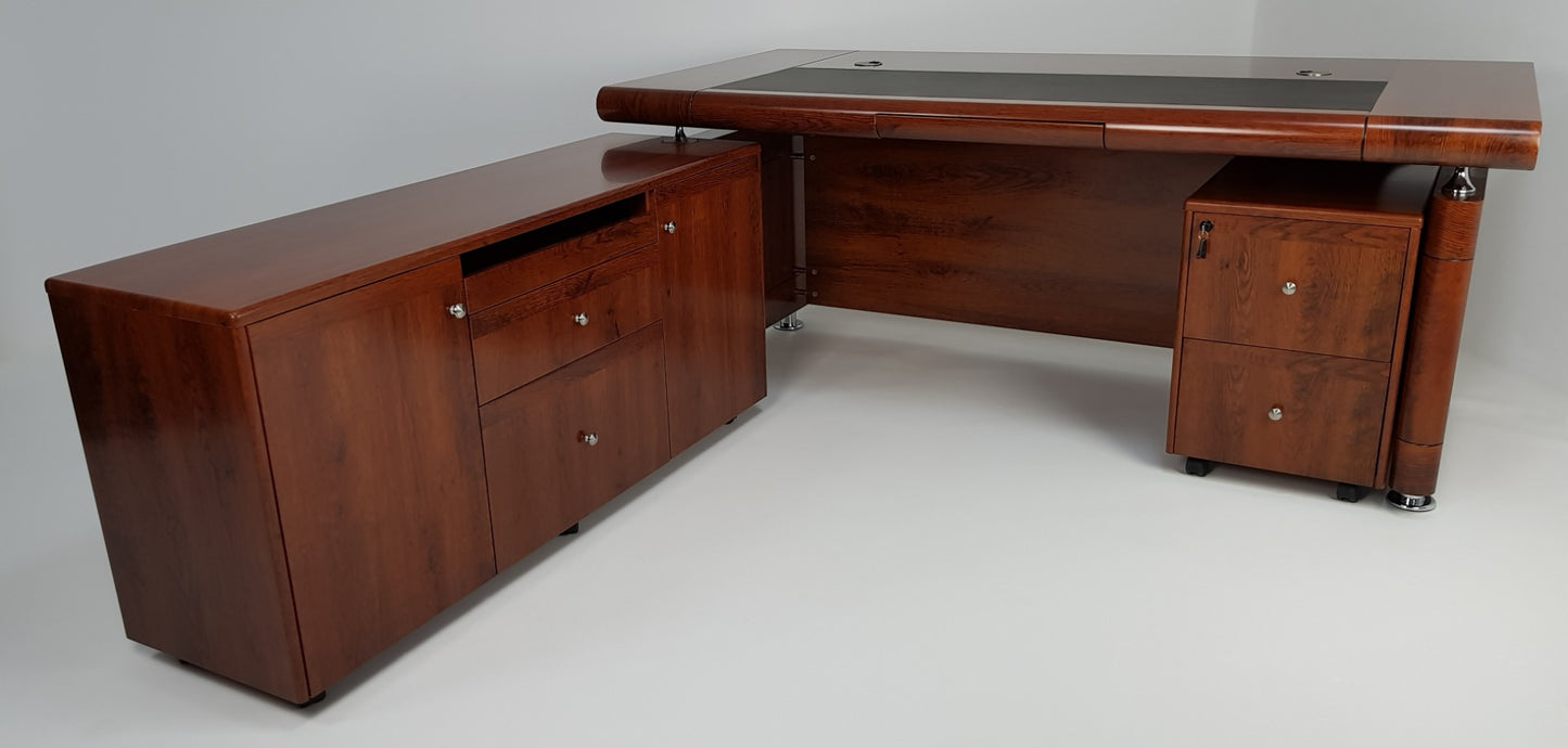 Medium Oak Executive Office Desk with Pedestal and Return - 2000mm - 1861
