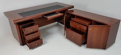 Medium Oak Executive Office Desk with Pedestal and Return - 2000mm - 1861