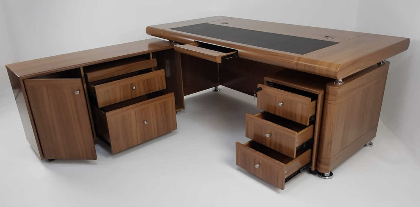 OFFER - Light Oak Executive Office Desk with Pedestal and Return - 1800mm - 1861