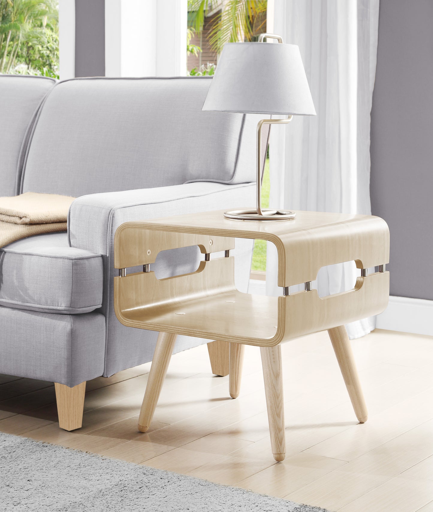 Oak Veneer with Ash Wooden Leg Lamp / Side Table - 490mm - JF704