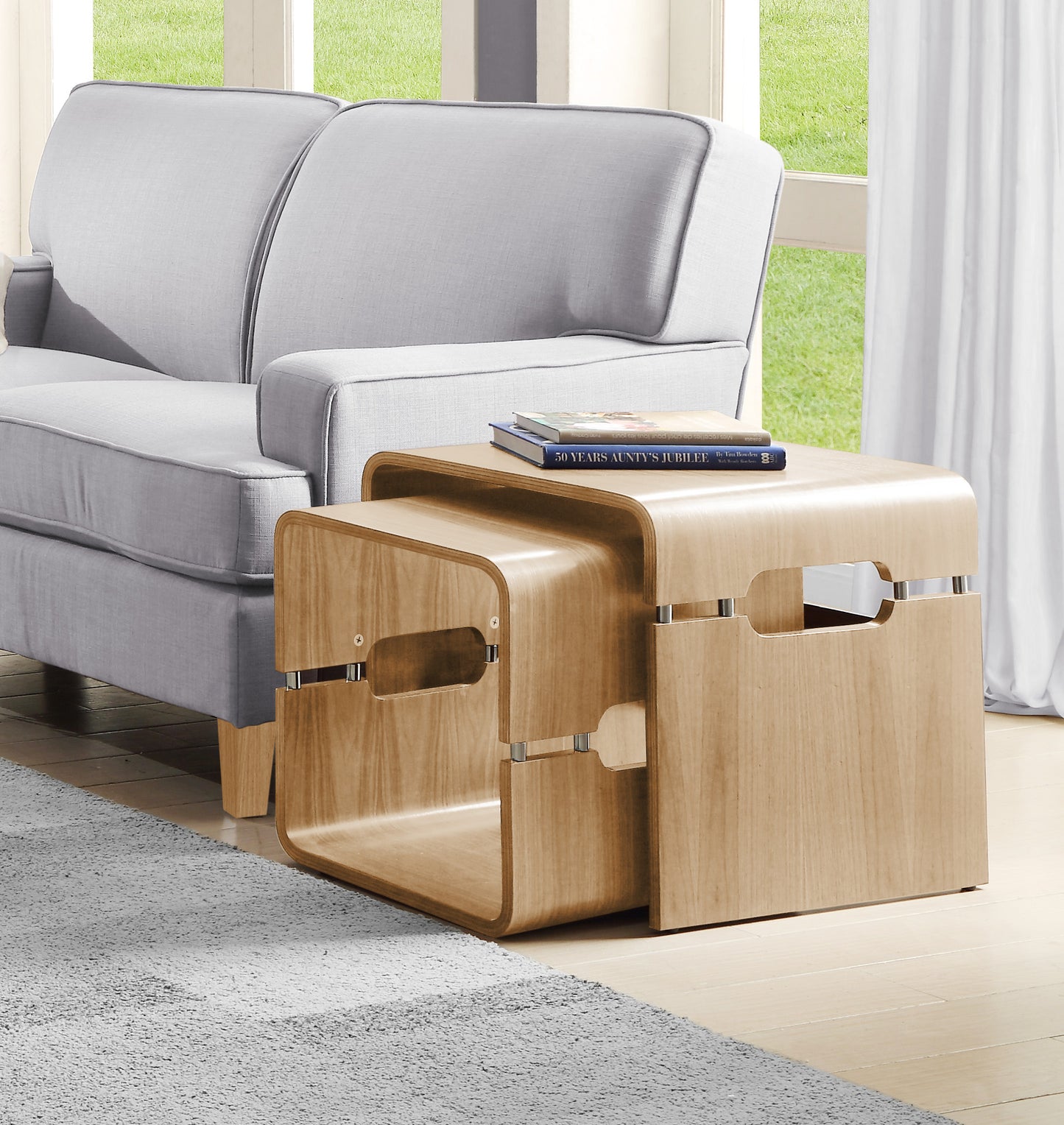 Stylish Oak Veneer Nest of Tables - JF706