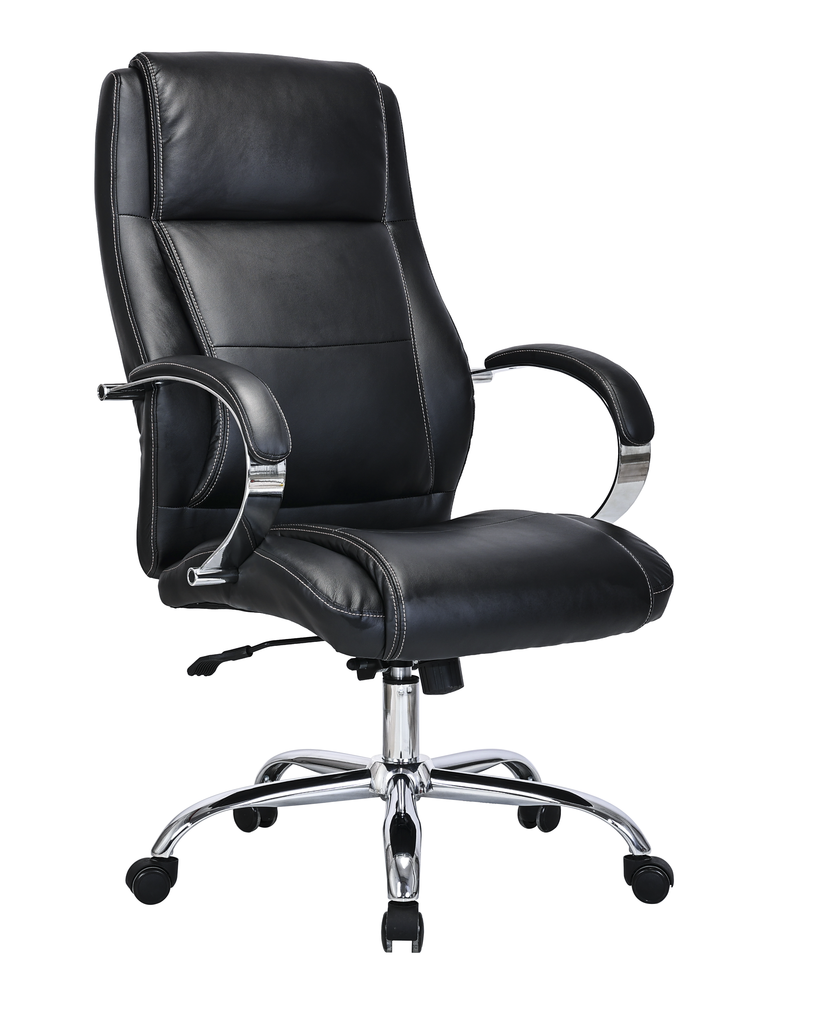 Modern Black Leather High Back Executive Office Chair with Chrome Arms - 2010E