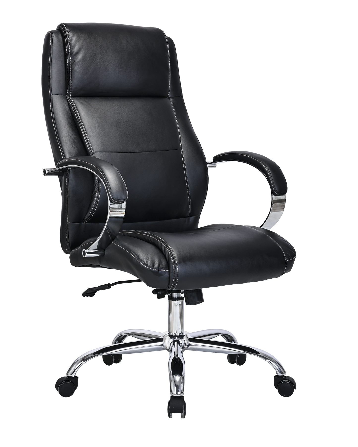 Modern Black Leather High Back Executive Office Chair with Chrome Arms - 2010E