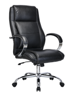 Modern Black Leather High Back Executive Office Chair with Chrome Arms - 2010E