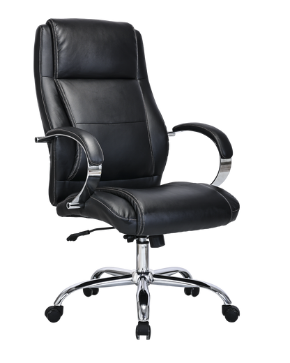 Modern Black Leather High Back Executive Office Chair with Chrome Arms - 2010E