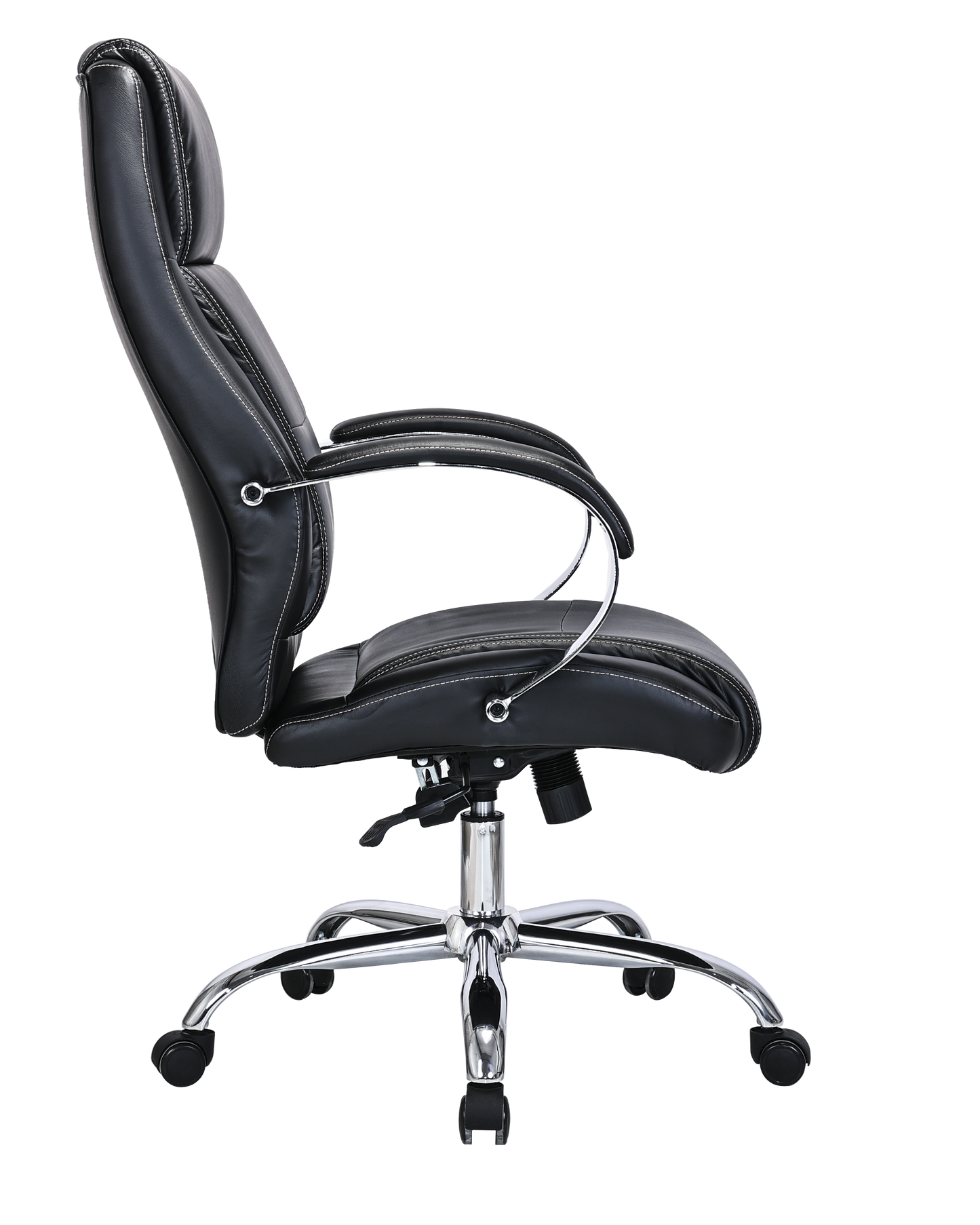Modern Black Leather High Back Executive Office Chair with Chrome Arms - 2010E