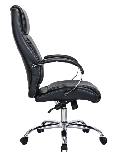 Modern Black Leather High Back Executive Office Chair with Chrome Arms - 2010E