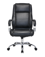 Modern Black Leather High Back Executive Office Chair with Chrome Arms - 2010E