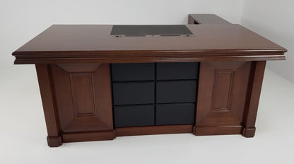 Quality Light Walnut Real Wood Veneer Executive Desk with Black Leather - 1800mm or 2000mm - 2018