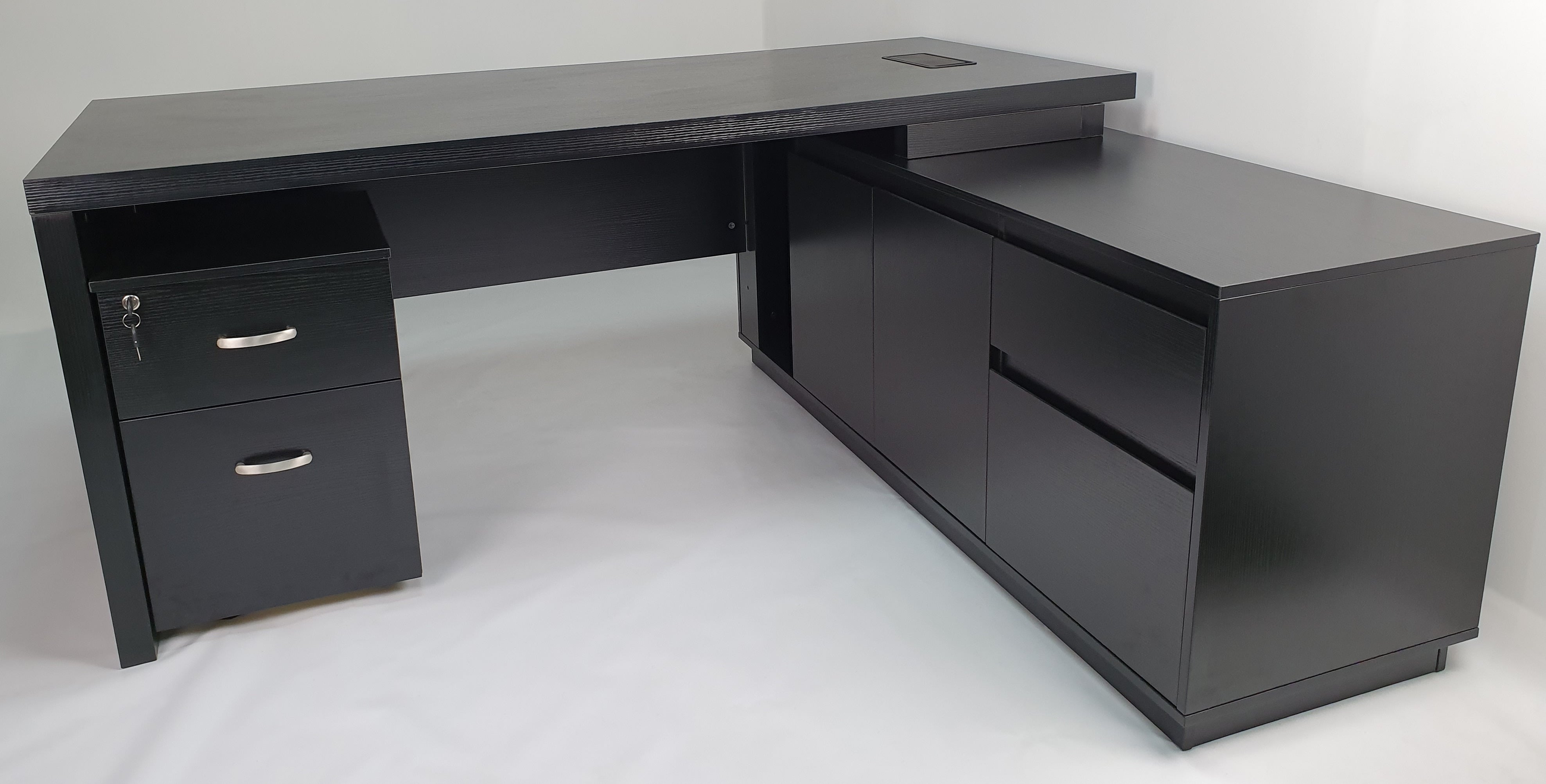 White and black l shaped deals desk