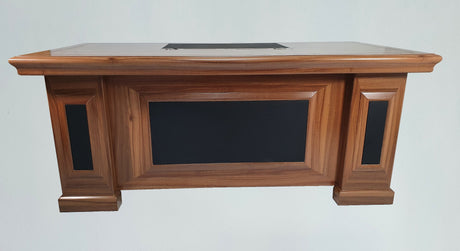 Executive Light Oak Desk With Leather Detailing - With Pedestal and Return - 1819