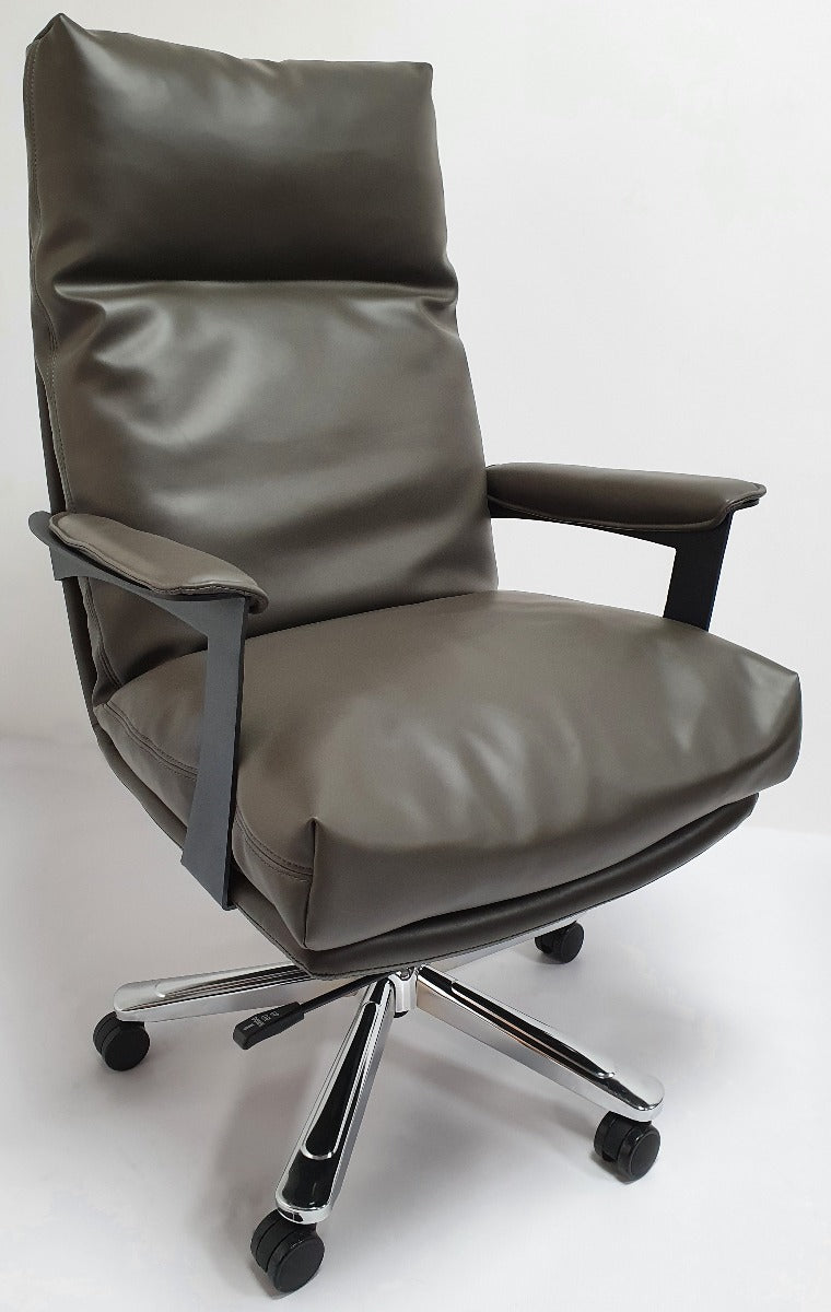 Grey Leather Soft Padded Executive Office Chair - HB-SP-210