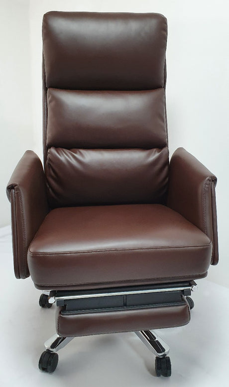 Brown Leather Executive Office Chair with Built in Footrest - HB-256A