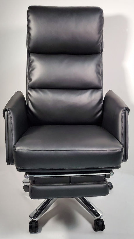 Black Leather Executive Office Chair with Built in Footrest - HB-256A