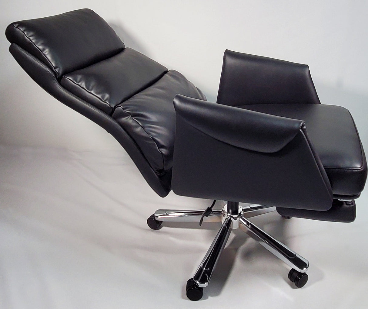 Black Leather Executive Office Chair with Built in Footrest - HB-256A