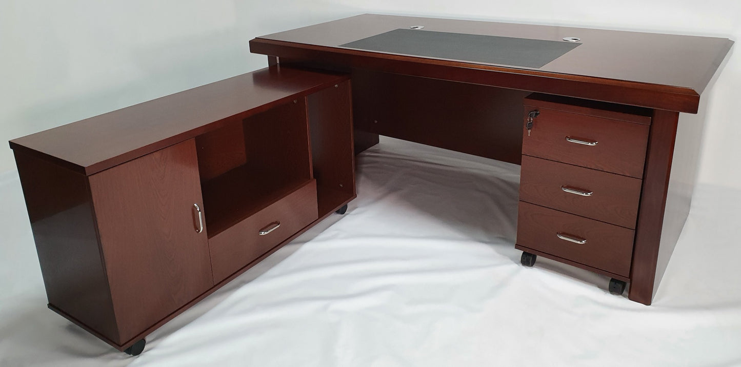 Walnut Real Wood Veneer Executive Desk with Pedestal and Return - 1800mm - BSE181
