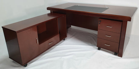 Walnut Real Wood Veneer Executive Desk with Pedestal and Return - BSE181