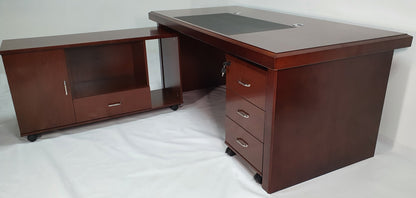 Walnut Real Wood Veneer Executive Desk with Pedestal and Return - 1800mm - BSE181